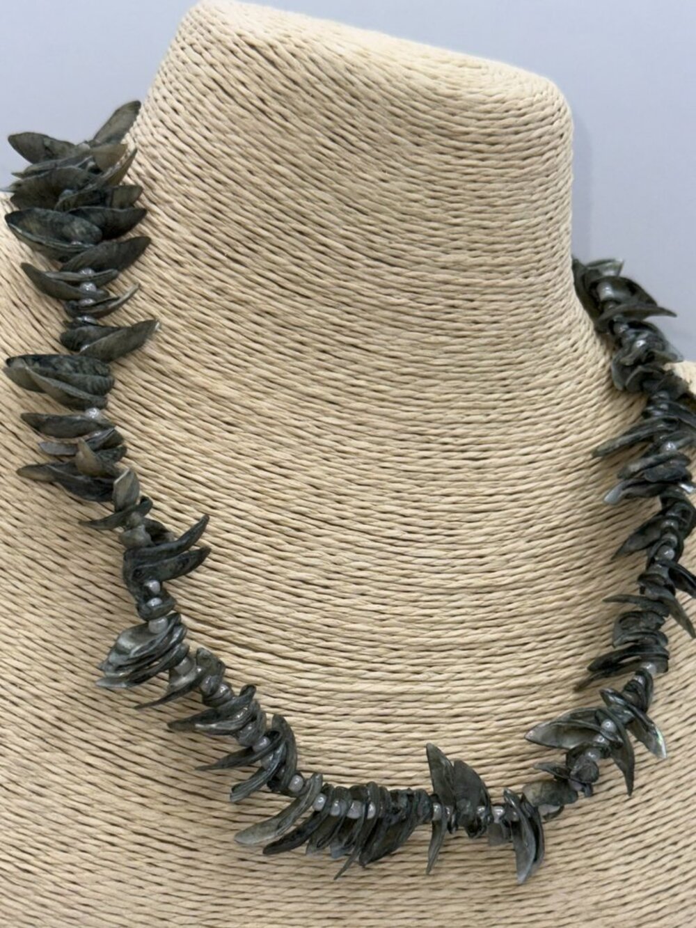 Forest Green Shell Chip Necklace Boho Statement Necklace Natural Shell Jewelry